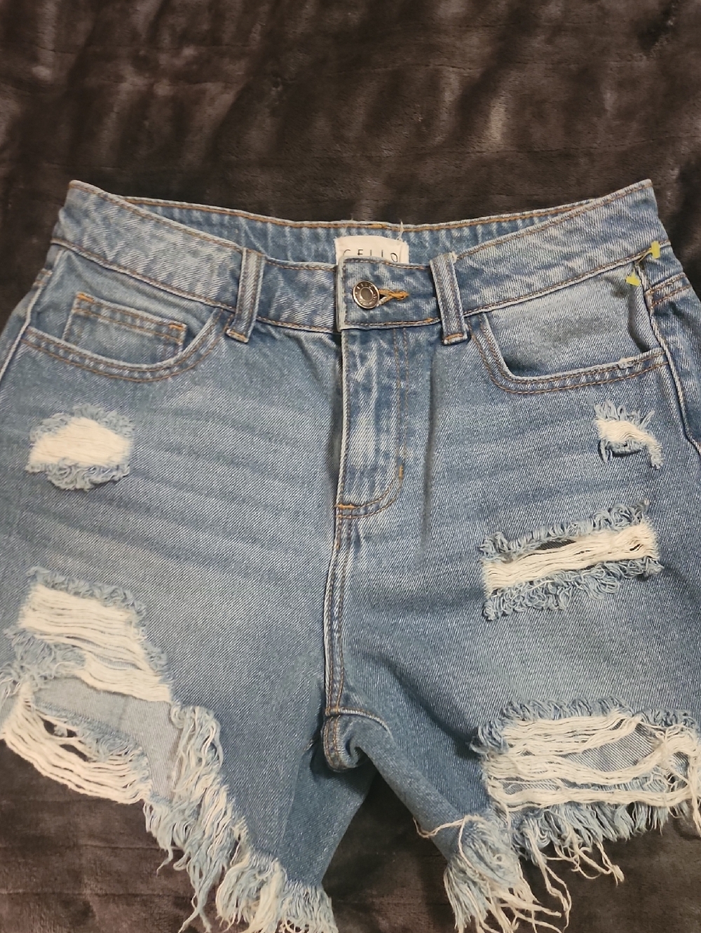 Cello Light Blue Denim Shorts with Gold Stitching